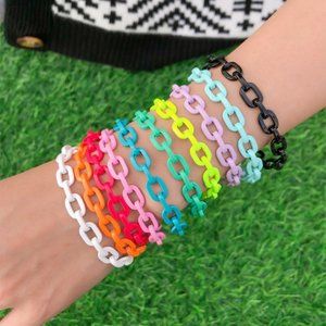 NEW Colorful Enamel Paperclip Chain Cuff Bracelet